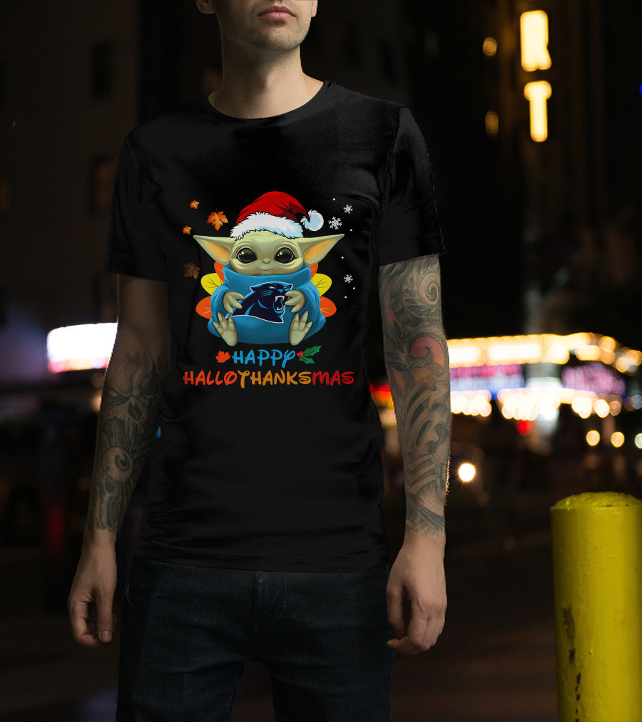 Carolina Panthers Baby Yoda Happy Hallothanksmas T-Shirt