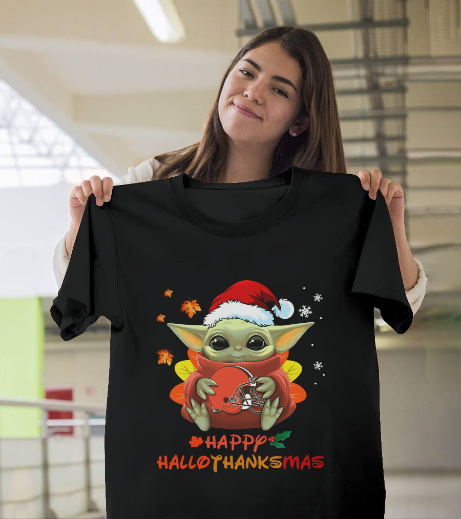 Cleveland Browns Baby Yoda Happy Hallothanksmas T-Shirt