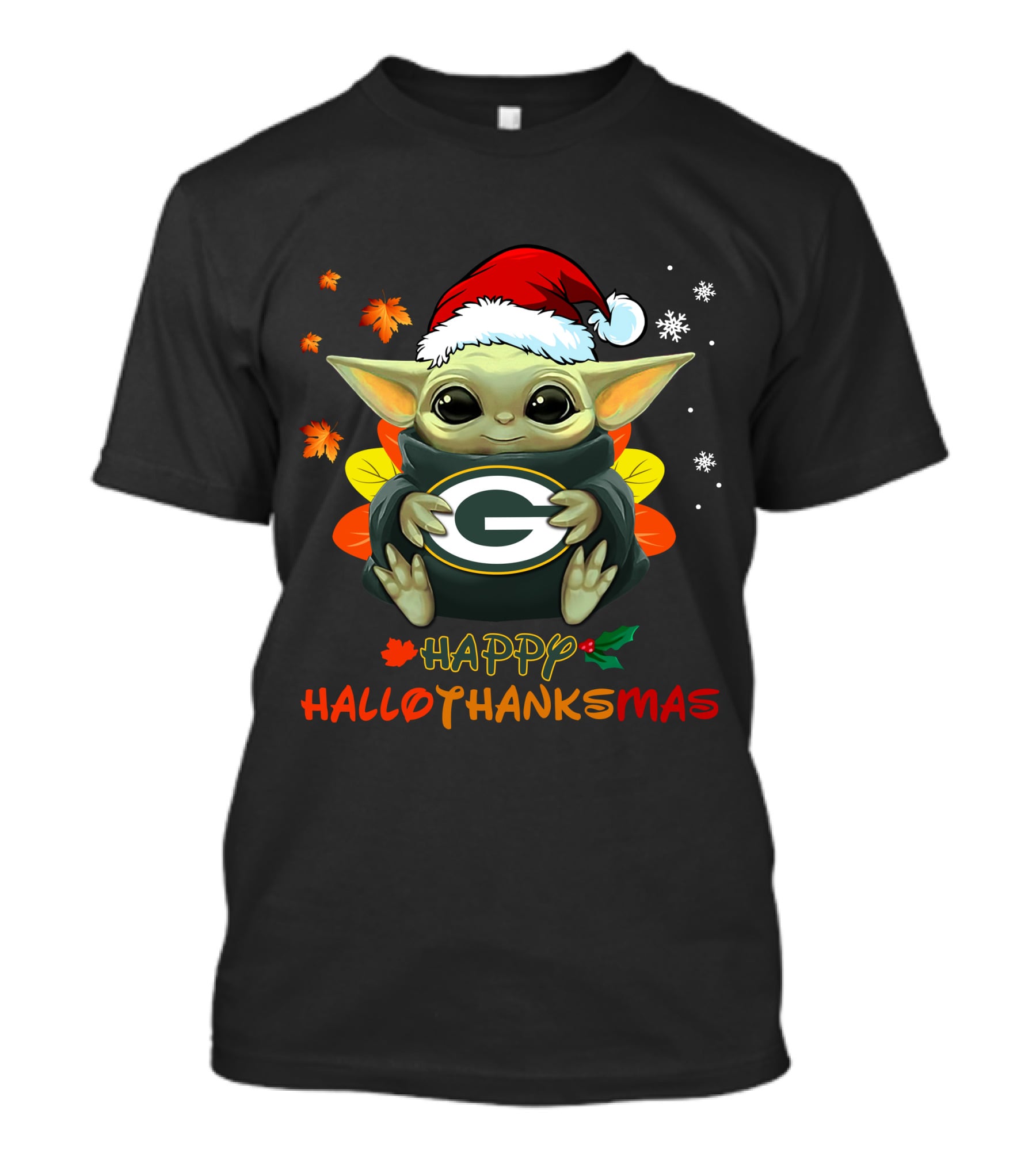 Happy Hallothanksmas Green Bay Packers Baby Yoda Santa Hat T-Shirt