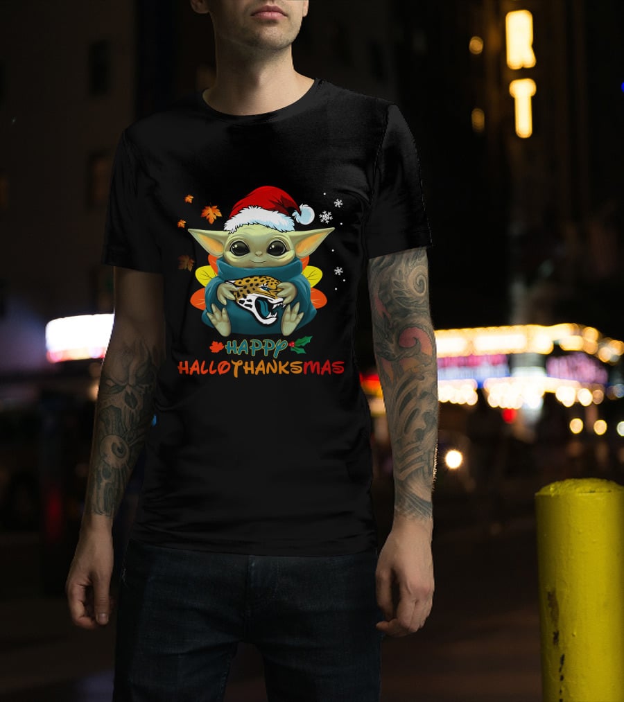 Jacksonville Jaguars Baby Yoda Happy Hallothanksmas T-Shirt