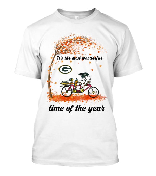 Green Bay Packers Snoopy Autumn Bicycle Wonderful Time Of The Year T-Shirt