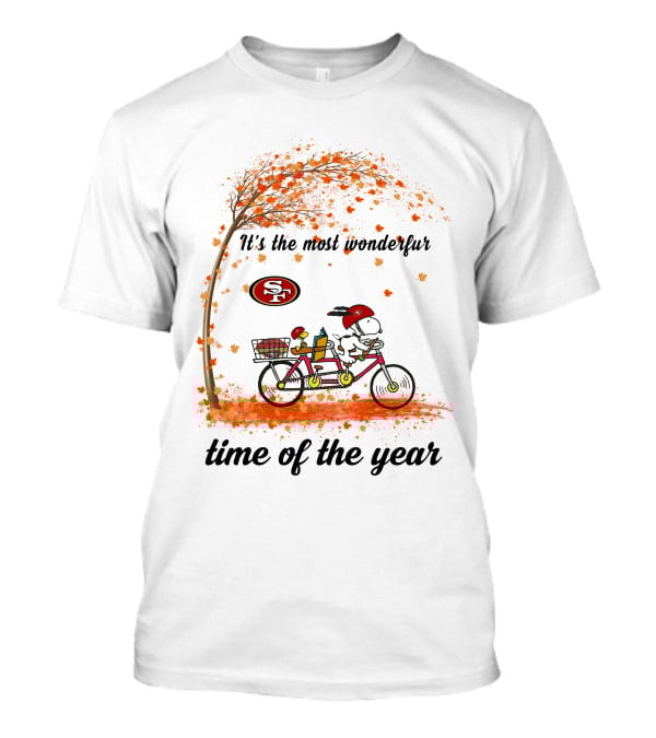 It's The Most Wonderful Time Of The Year Snoopy San Francisco 49ers Autumn Bicycle T-Shirt