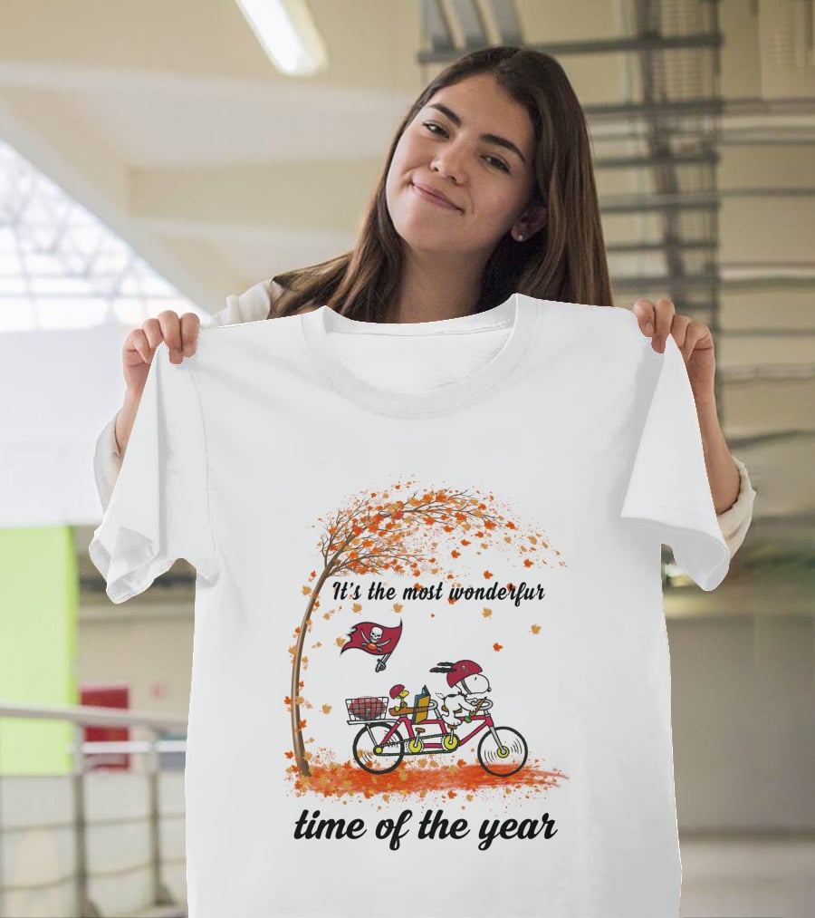 Tampa Bay Buccaneers It's The Most Wonderful Time Of The Year Autumn Snoopy Bicycle T-Shirt