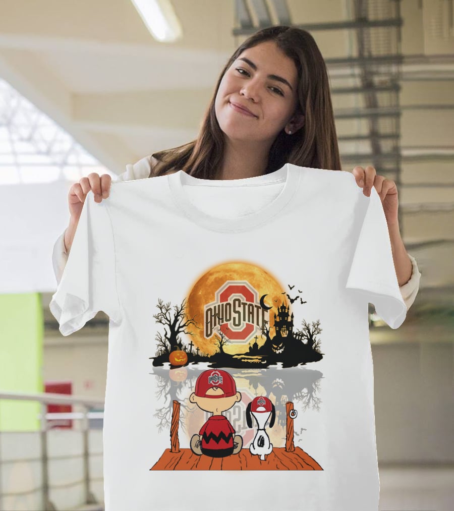Ohio State Buckeyes Halloween Moon Charlie And Snoopy 495 T-Shirt