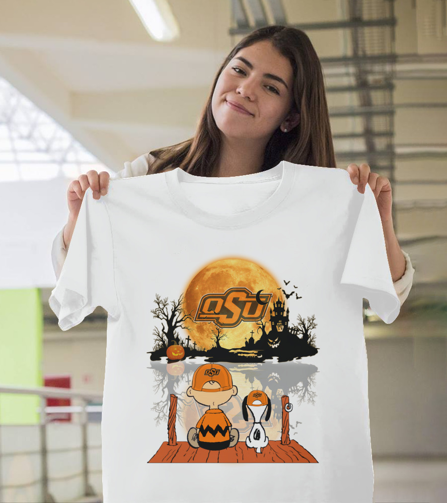 Oklahoma State Cowboys Halloween OSU Moon Charlie And Snoopy T-Shirt