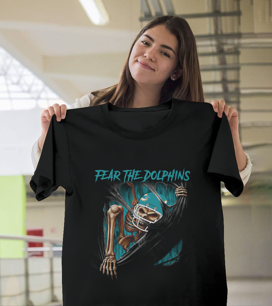 Miami Dolphins Fear the Dolphins Skeleton Football Helmet 515NFL L1MTH T-Shirt