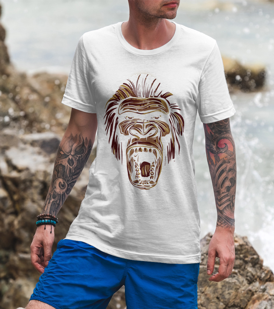 Oooppeww Roaring Gorilla Face T-Shirt
