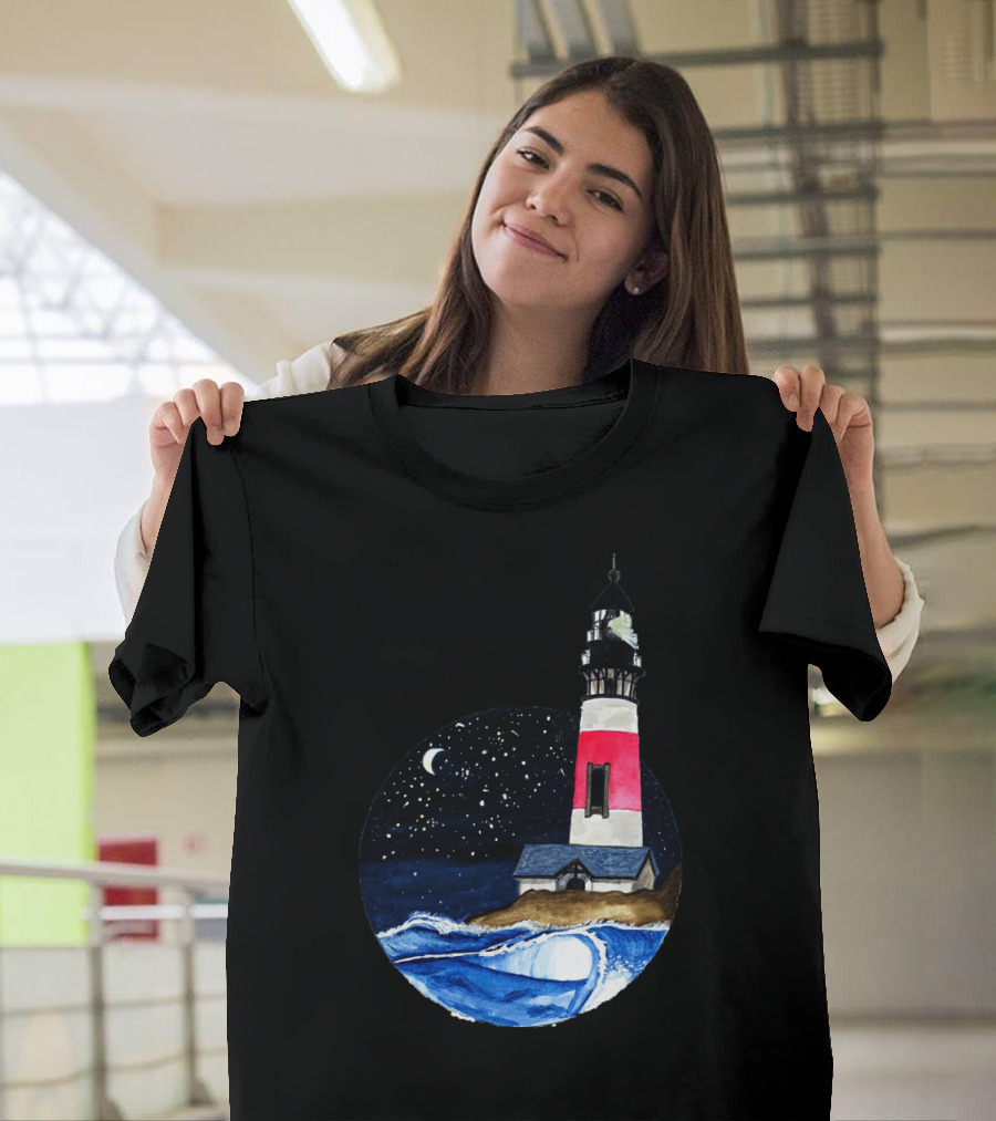 The Lighthouse Starry Night Ocean Waves T-Shirt