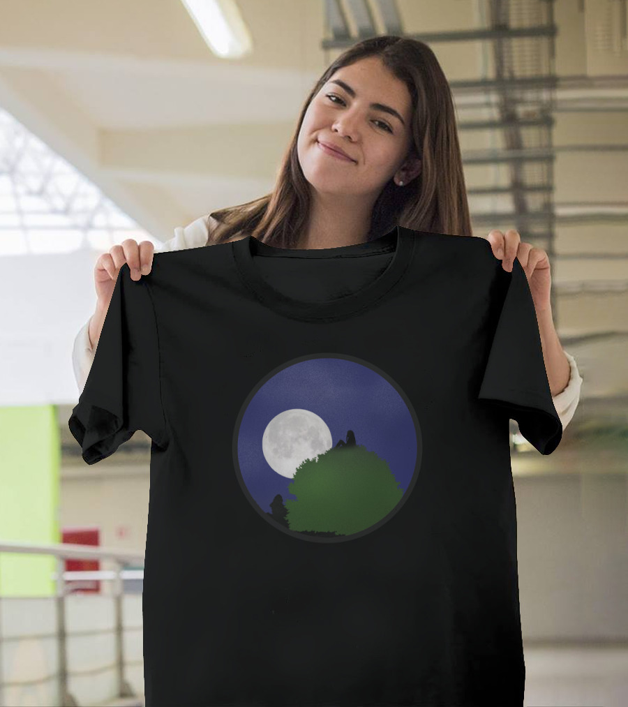 Moongazing from the Treetop with Full Moon and Silhouette under Night Sky T-Shirt