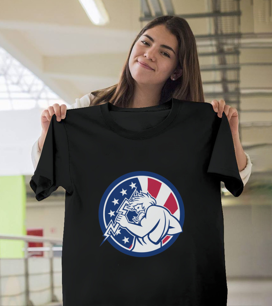 Zeus Thunderbolt American Flag Icon T-Shirt