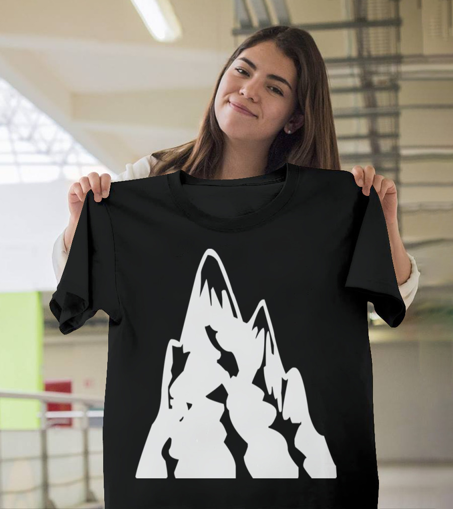 High Mountains Silhouette Peaks in Bold White T-Shirt