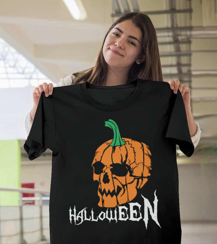 Halloween Scary Pumpkin Head Skull T-Shirt
