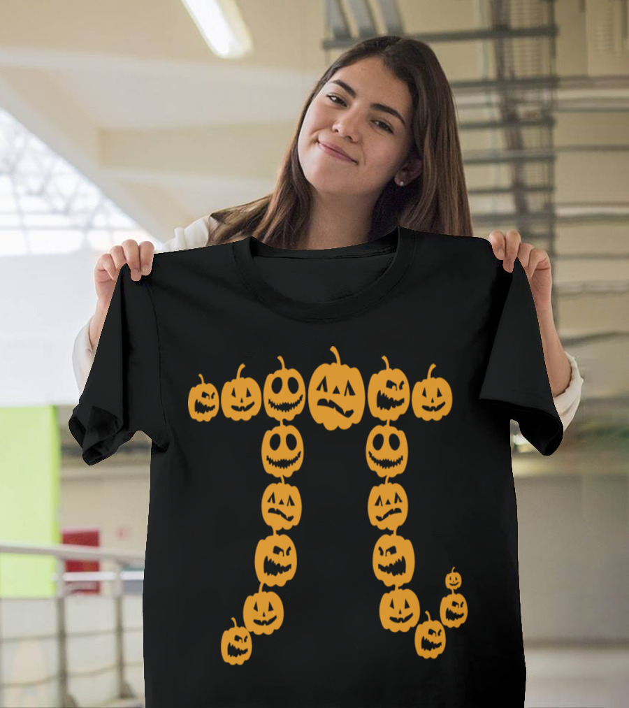 Pumpkin Pi Math Halloween Thanksgiving Pie Jack-O'-Lantern Faces T-Shirt