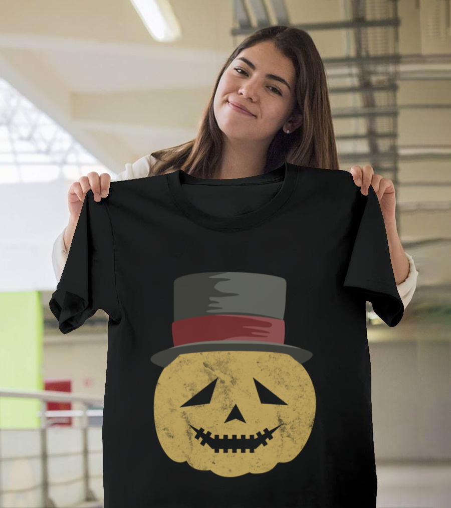 Scary Pumpkin Head with Hat and Grinning Face T-Shirt