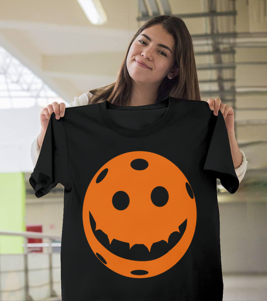 Pickleball Halloween Jack o Lantern Pumpkin Face T-Shirt