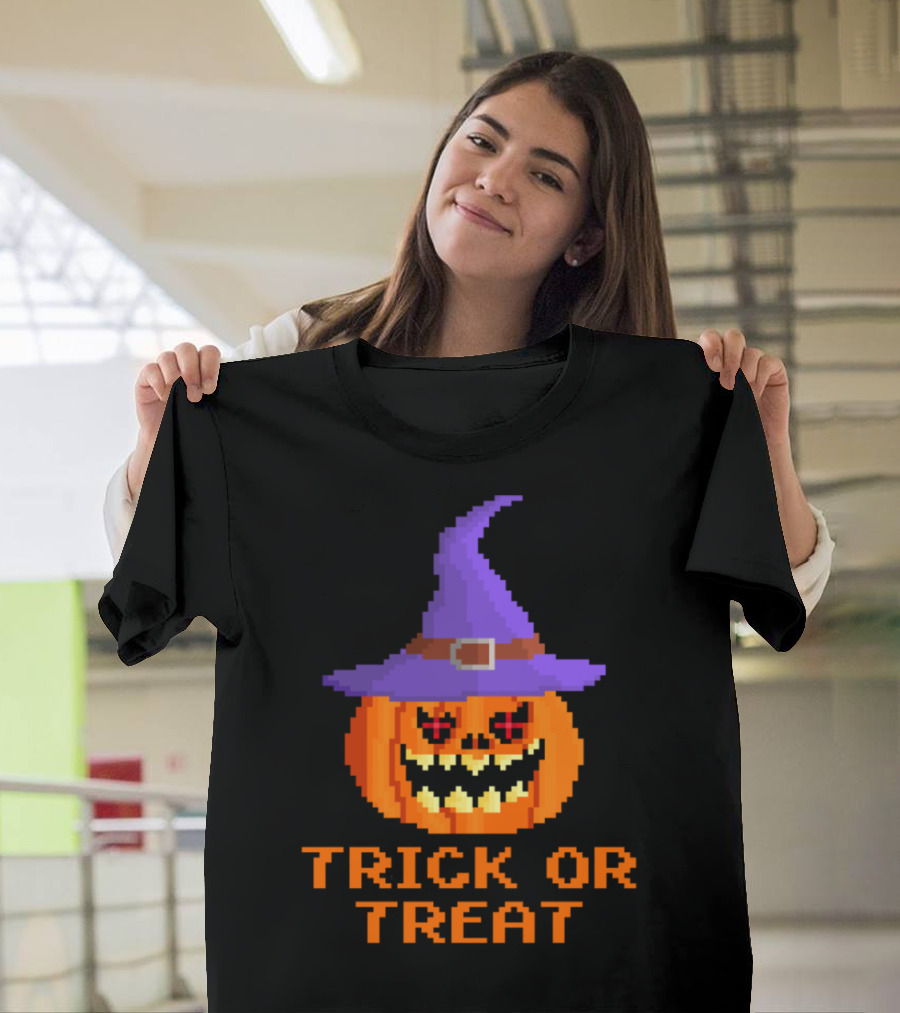 Trick or Treat Halloween Pumpkin with Witch Hat T-Shirt