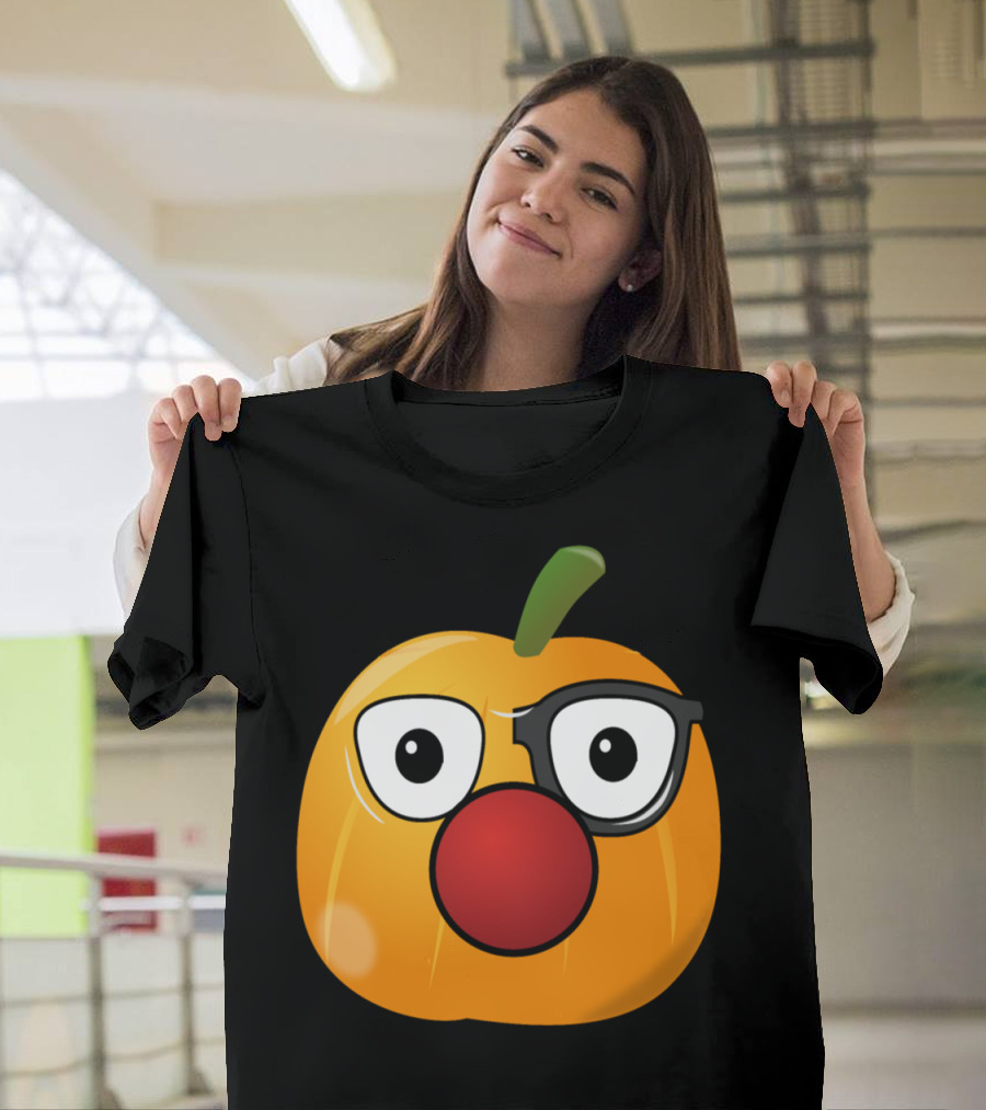 Clowny Pumpkin Face Glasses Red Nose T-Shirt