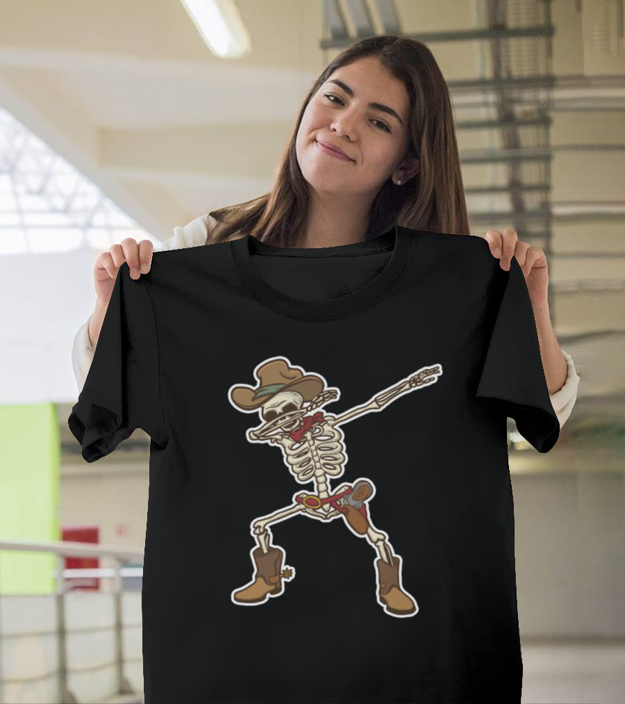 Dabbing Skeleton Cowboy Cartoon Western Dance T-Shirt