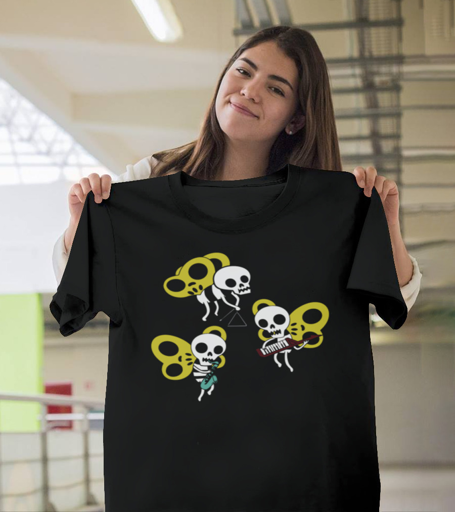 Skeleton Butterfly Band Playing Instruments T-Shirt