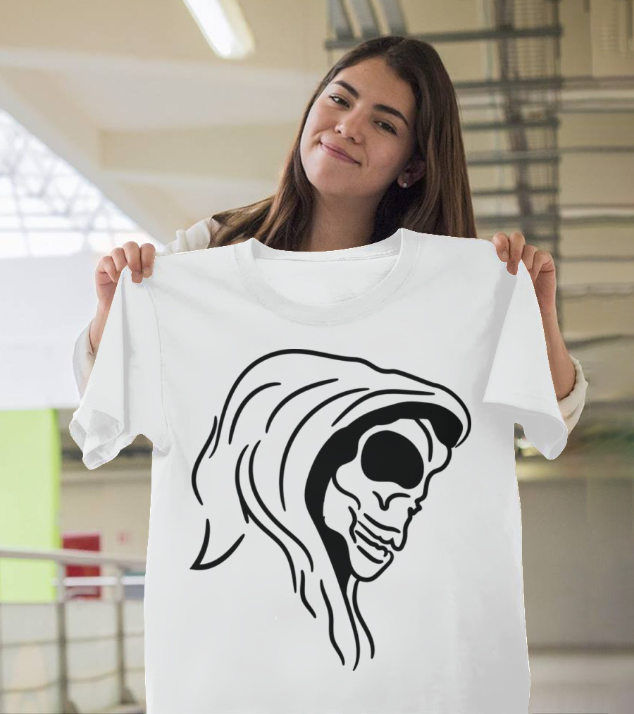 Cool Death Evil Skeleton Skull in Hood Tattoo T-Shirt