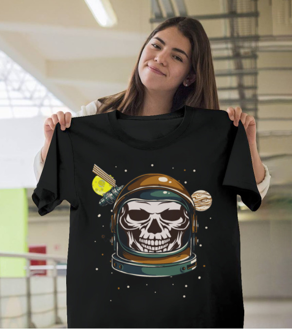 Astronaut Skull In Helmet With Planets And Satellite T-Shirt