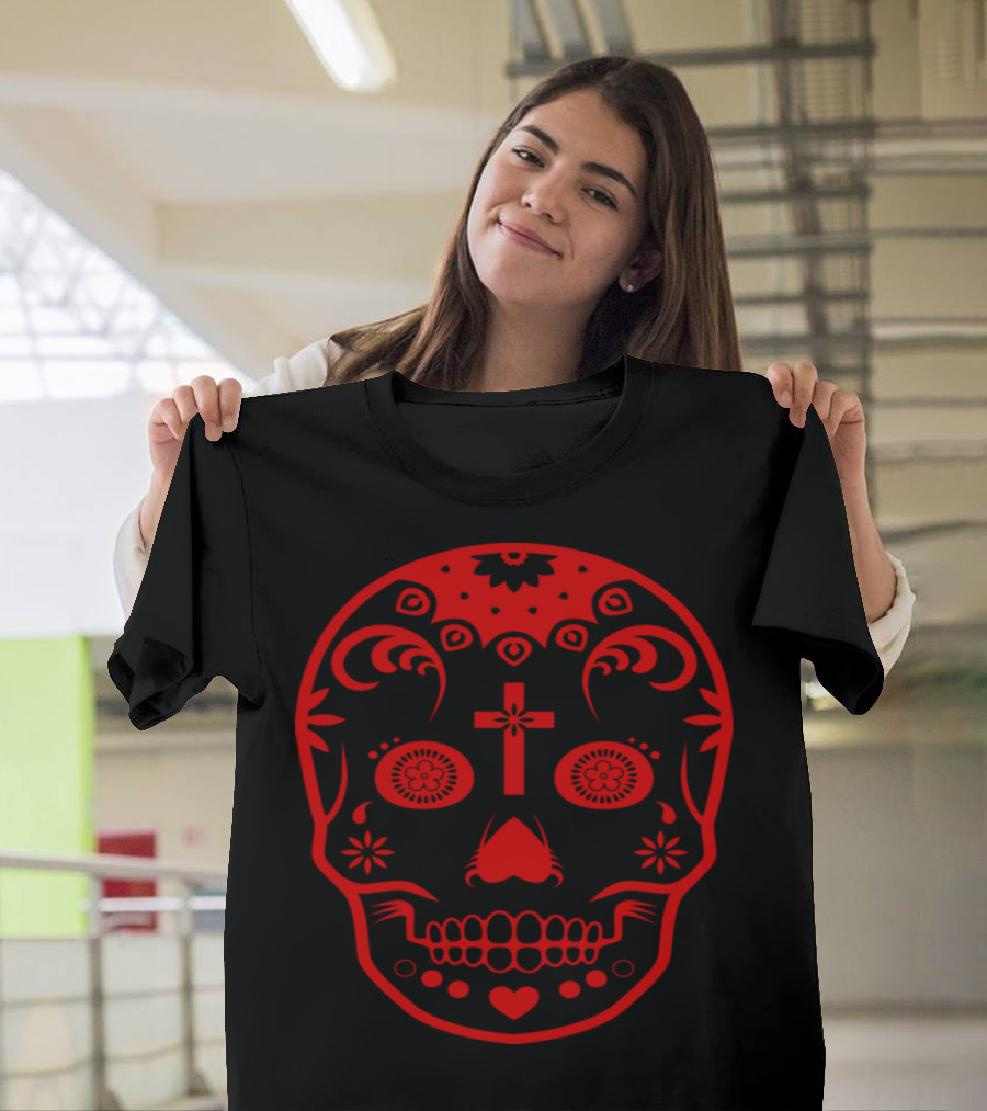 Day of the Dead Red Sugar Skull T-Shirt
