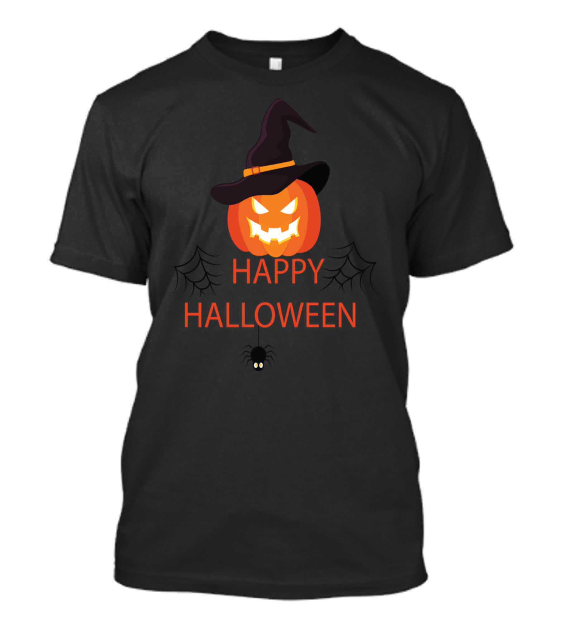 Happy Halloween Jack-O'-Lantern Witch Hat Spider Web T-Shirt