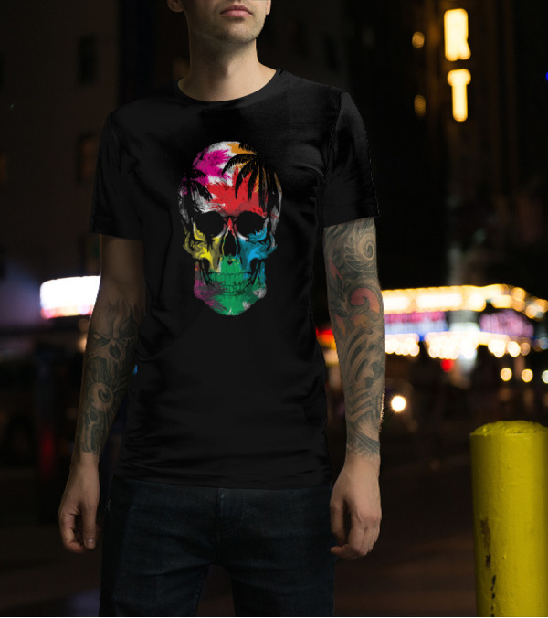 Hawaii Skull Palm Trees Rainbow Skull T-Shirt
