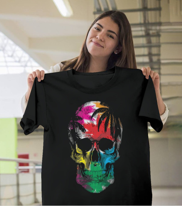 Hawaii Skull Palm Trees Rainbow Skull T-Shirt