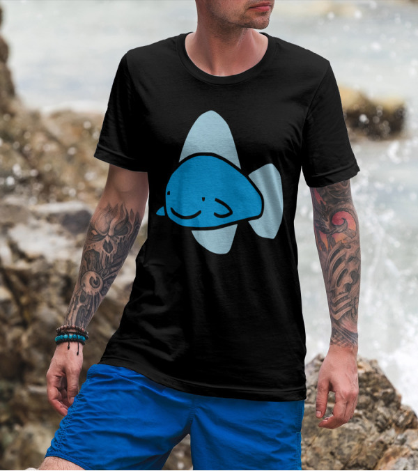 Blue Shark Smiling Cartoon Character T-Shirt