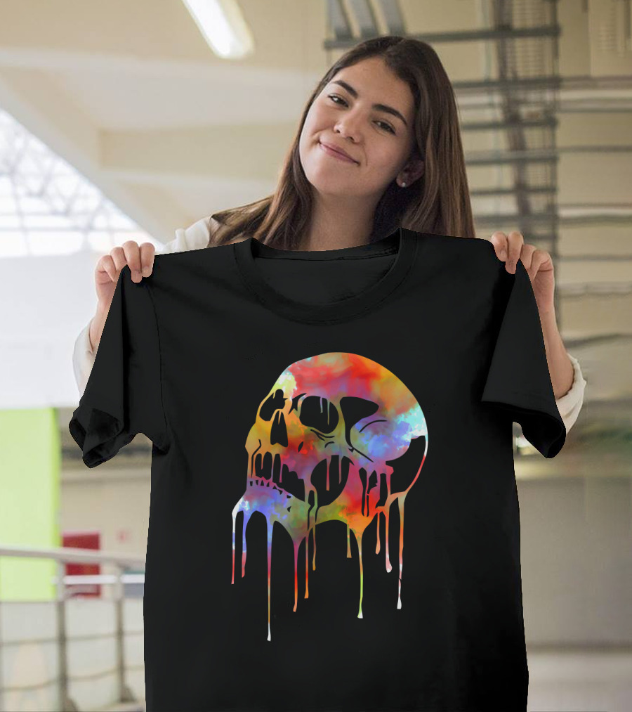 Colorful Melting Skull Psychedelic Dripping Spectrum T-Shirt