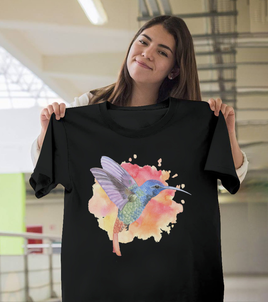 Colorful Rainbow Hummingbird Spring Bird Summer Watercolor T-Shirt