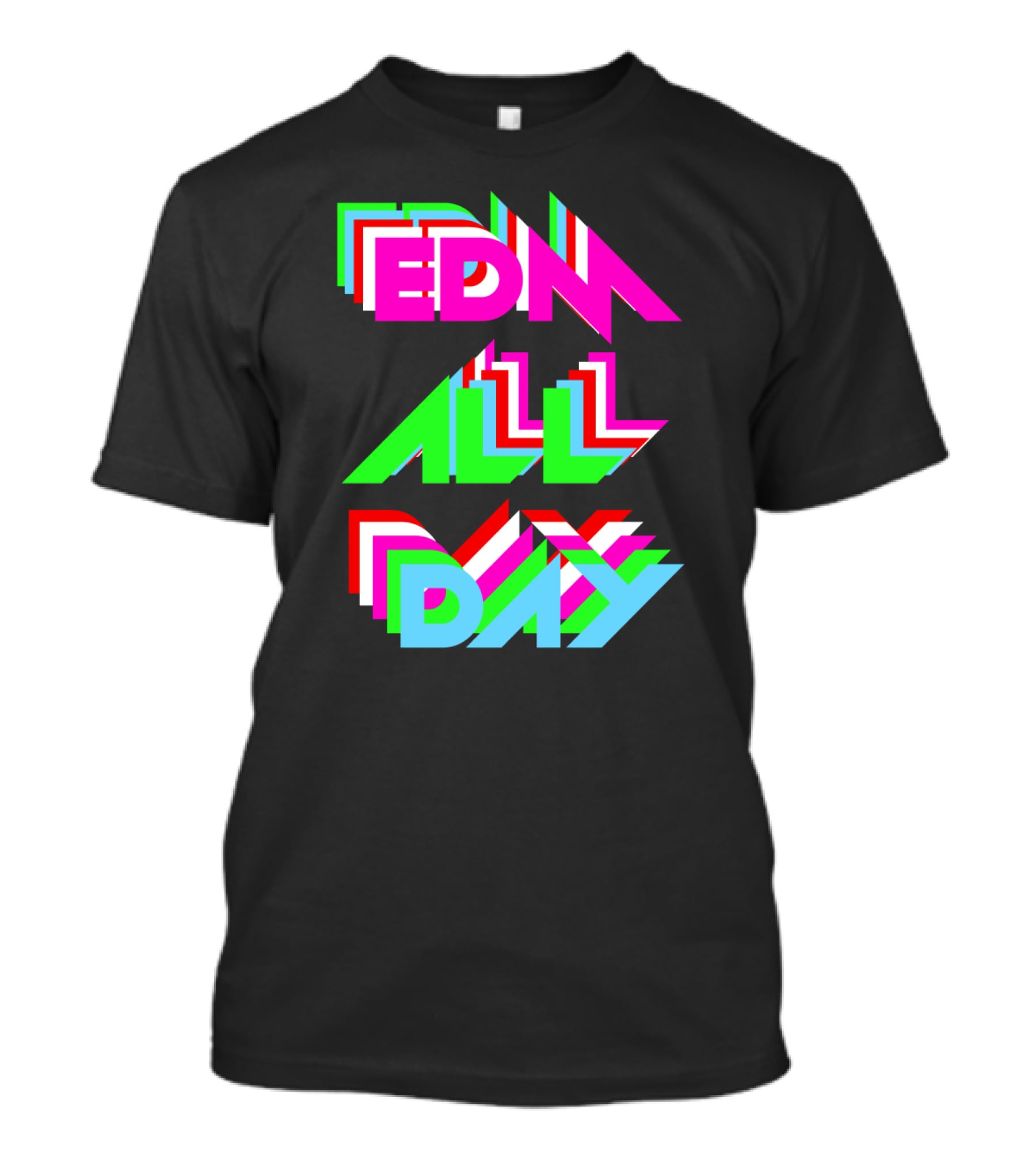 EDM All Day Cool Neon Anaglyph Style Rave Black Ink T-Shirt