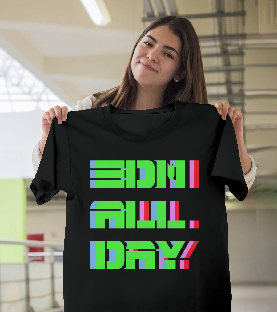 EDM All Day Neon Anaglyph Style Rave T-Shirt