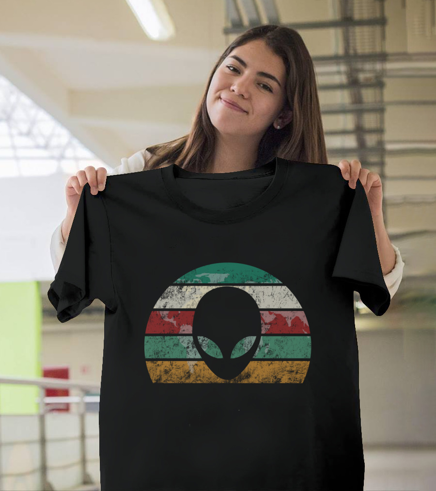 Retro Alien Stripes UFO Vintage Space T-Shirt