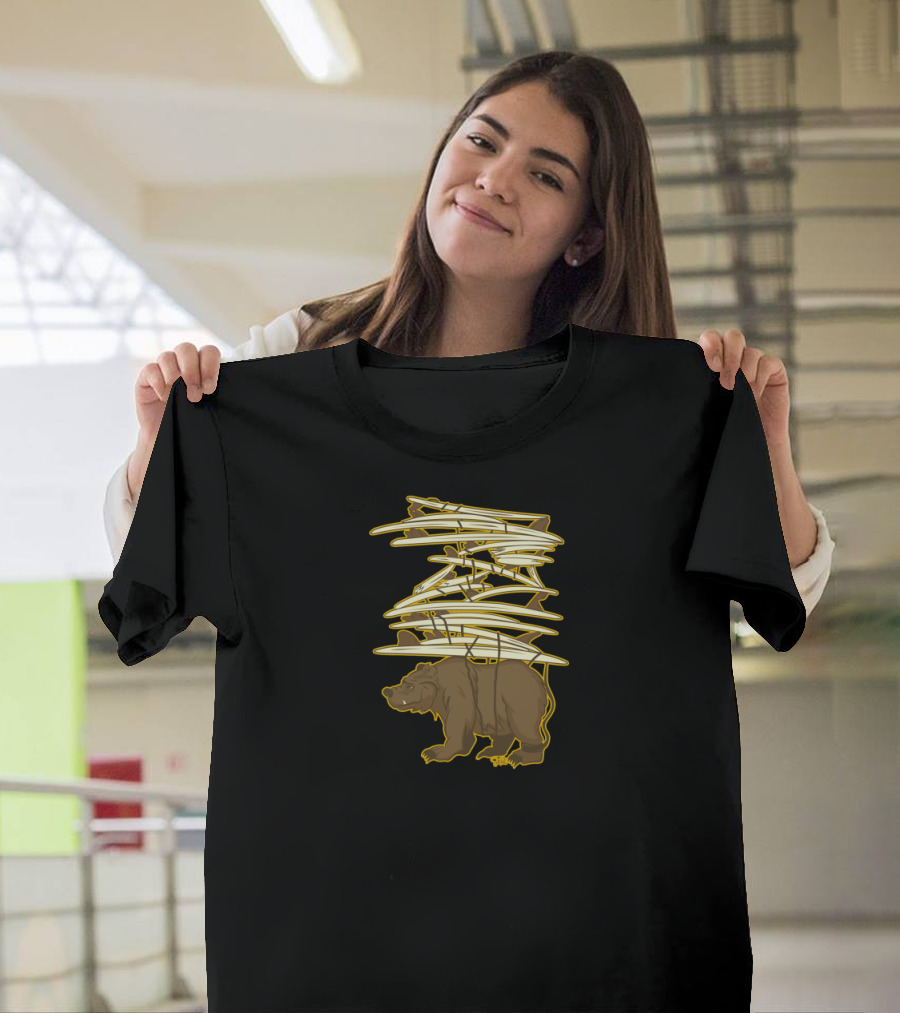 Bear Carrying Surfboards Stack Surf Check T-Shirt