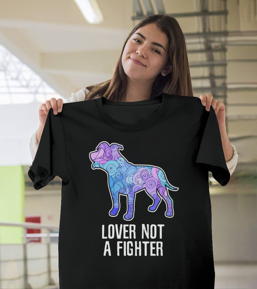 Lover Not A Fighter Colorful Dog Silhouette with Swirled T-Shirt