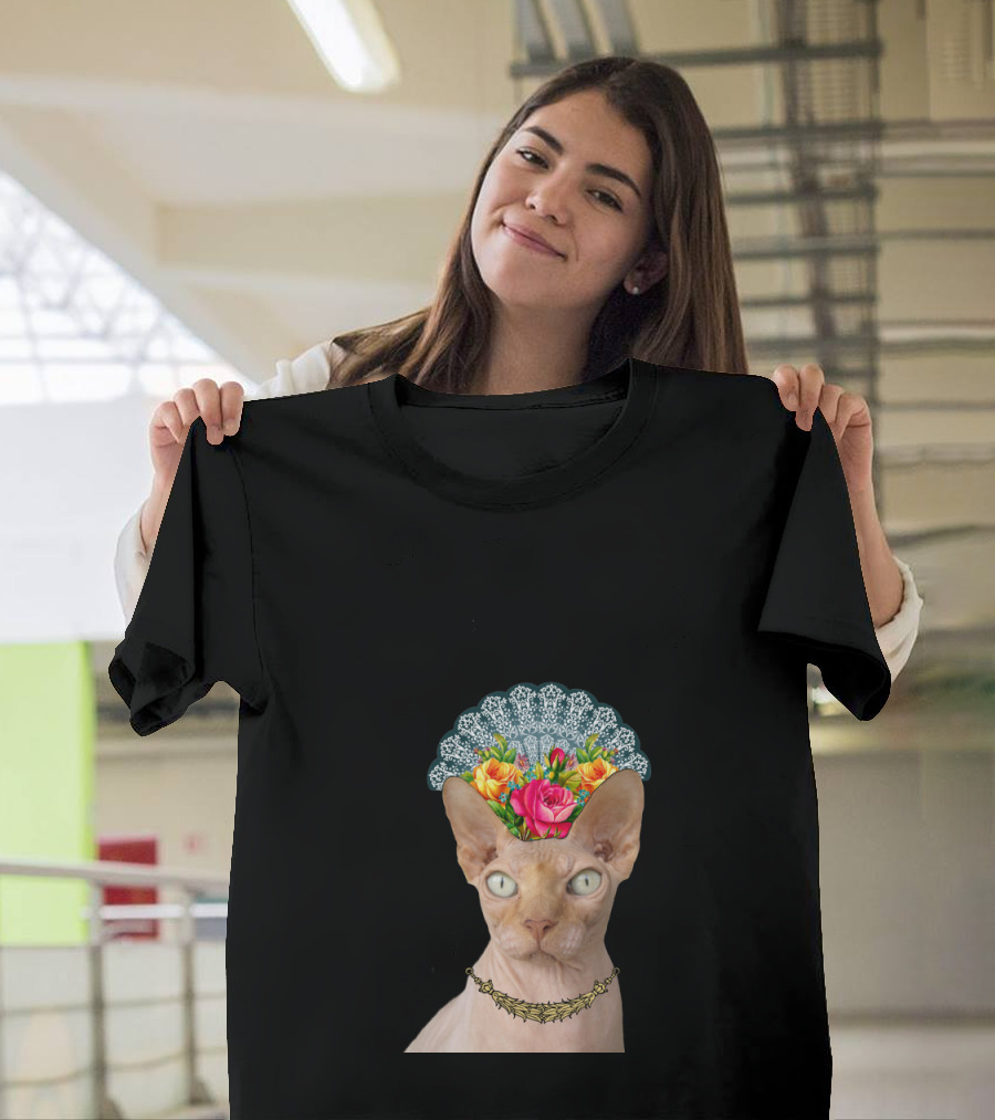 La Faraona Cat with Floral Crown and Collar T-Shirt