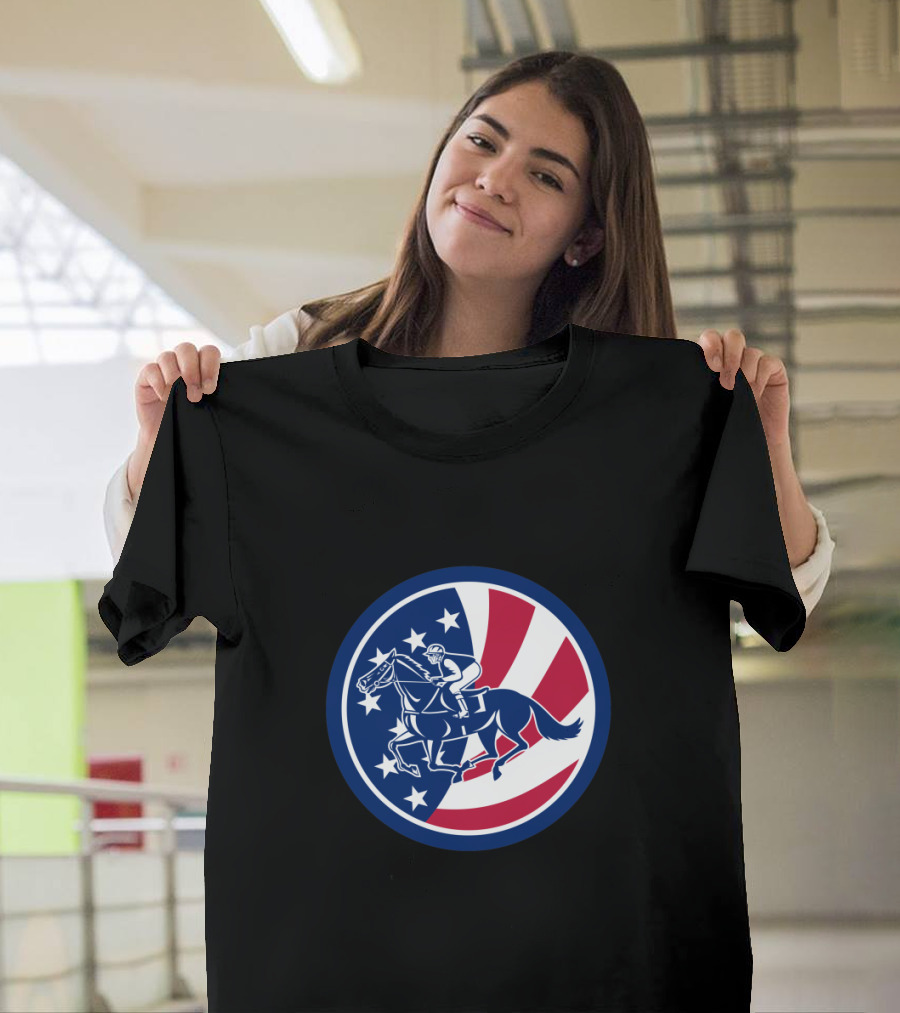 American Jockey Horse Racing USA Flag T-Shirt