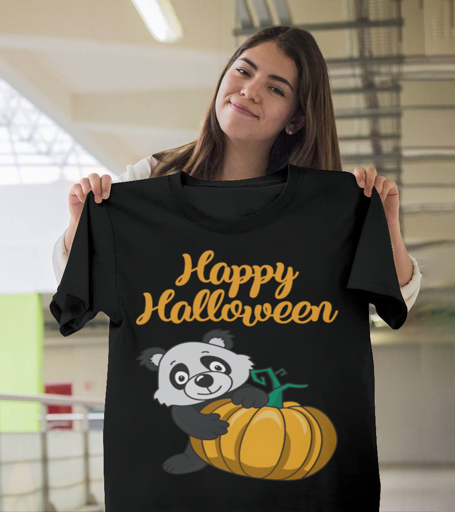 Happy Halloween Panda Bear Pumpkin T-Shirt