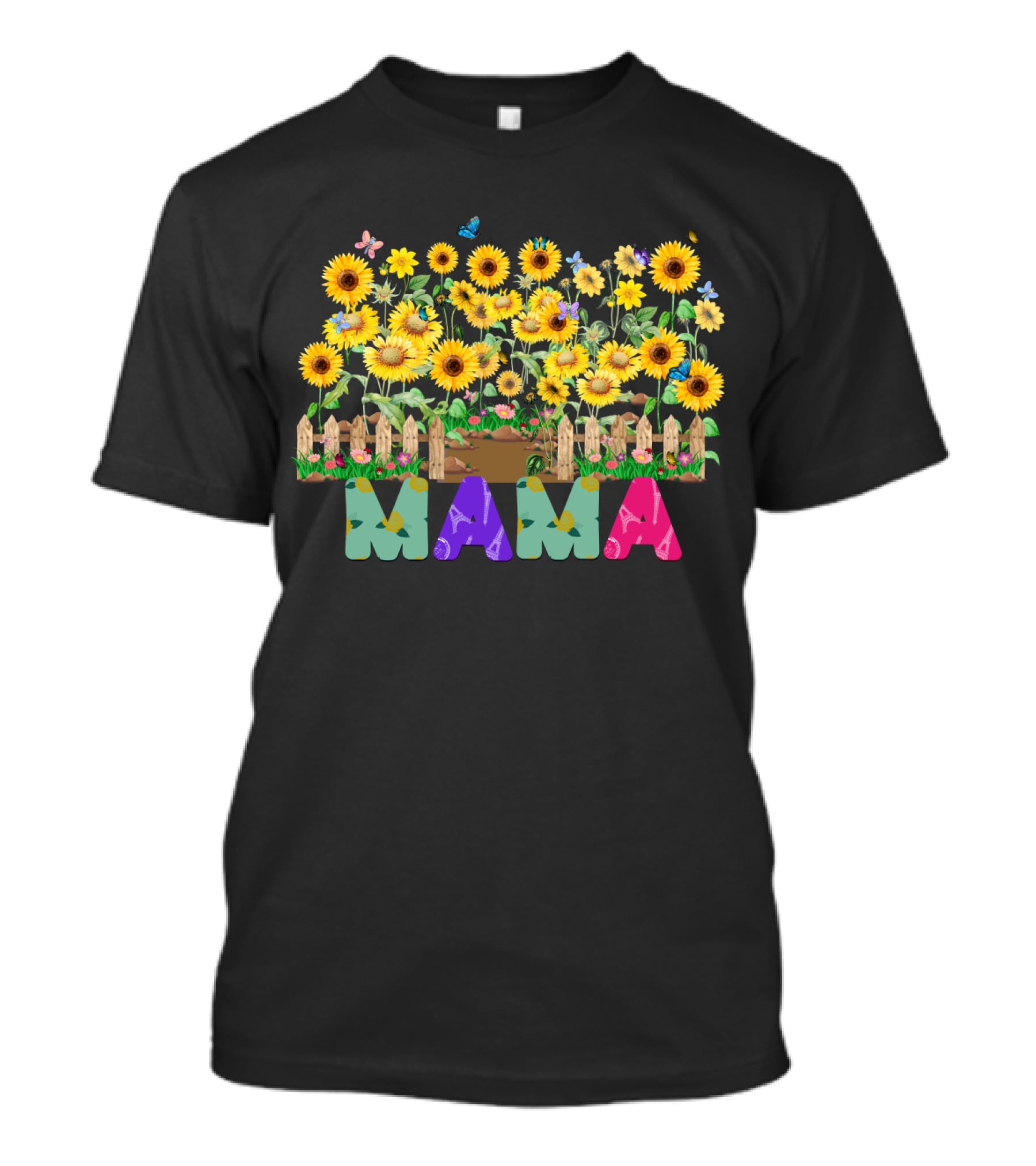 MAMA Sunflower Garden With Butterflies And Flowers T-Shirt