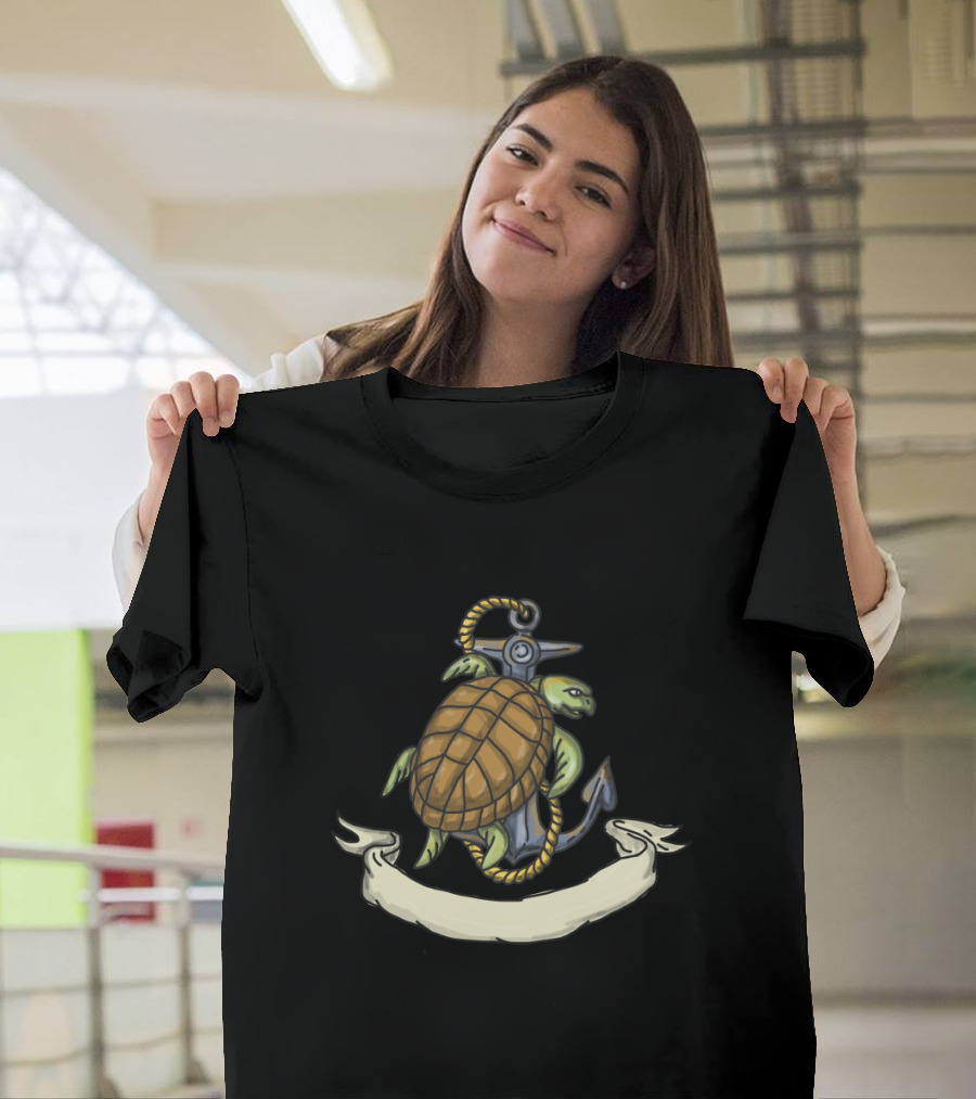 Ridley Sea Turtle Wrapped Around Nautical Anchor with Rope T-Shirt
