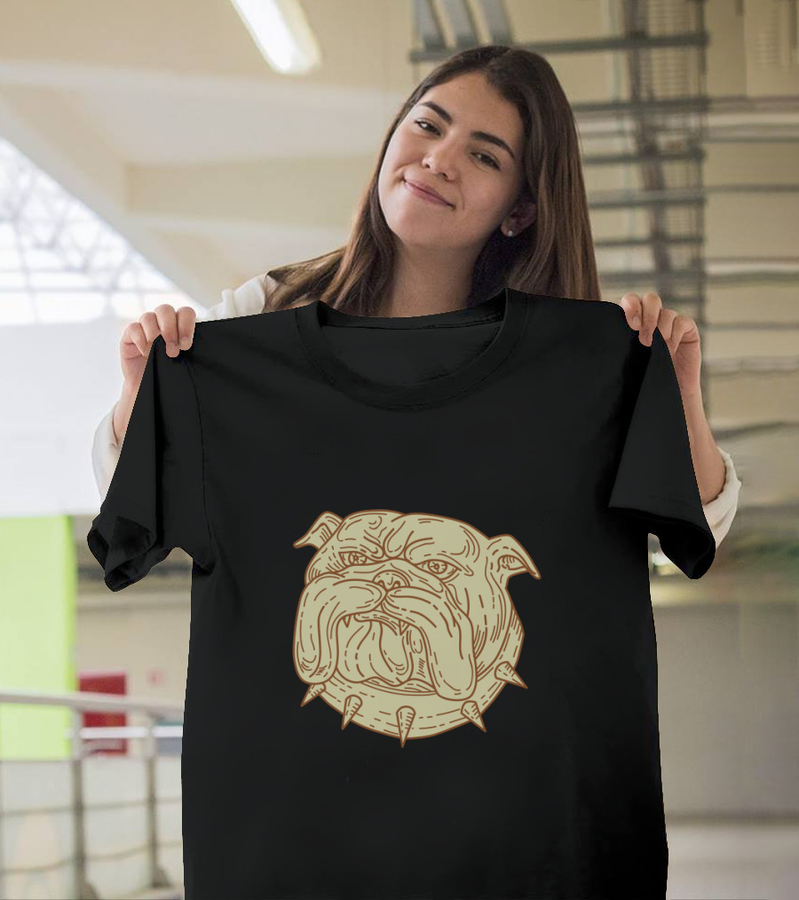 Bulldog Mongrel Head Collar Mono Line T-Shirt