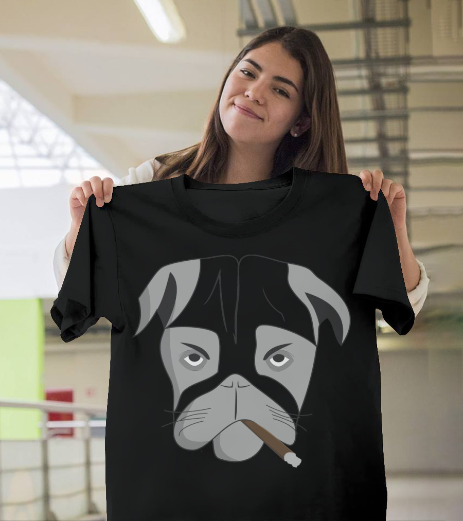 Bad Dog Smoking Cigar Boxer Face T-Shirt