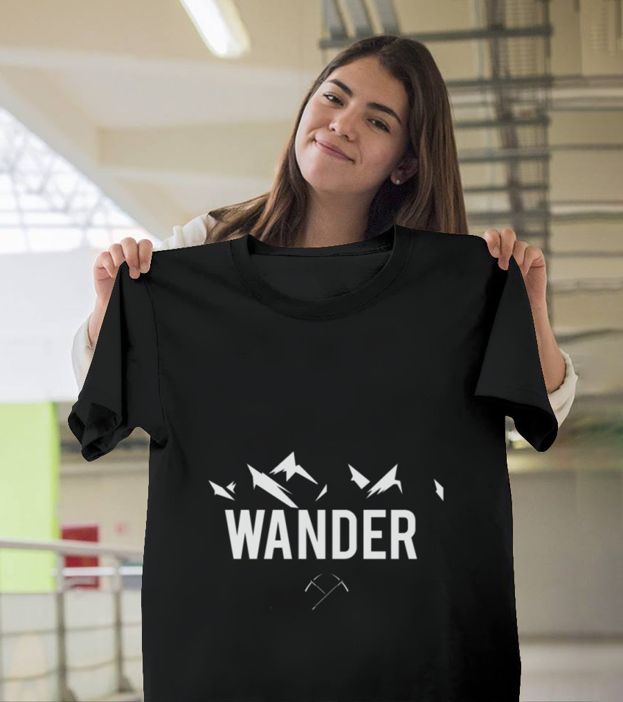 Wander Adventure Mountains Graphic with Trees and Axes Icon in Circle T-Shirt
