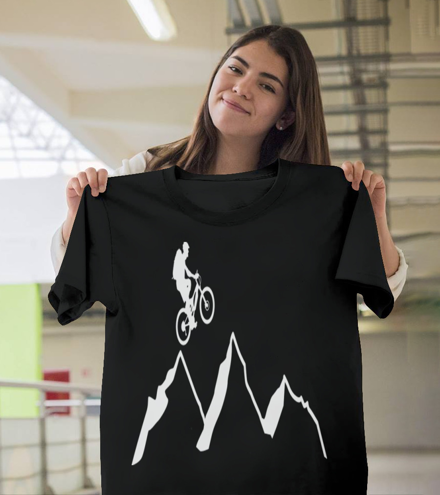 Mountain Biking Silhouette on Jagged Peaks T-Shirt