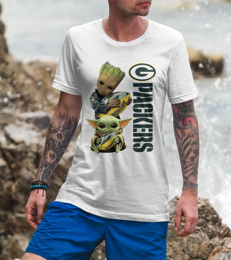 Baby Groot And Baby Yoda With Packers Football T-Shirt