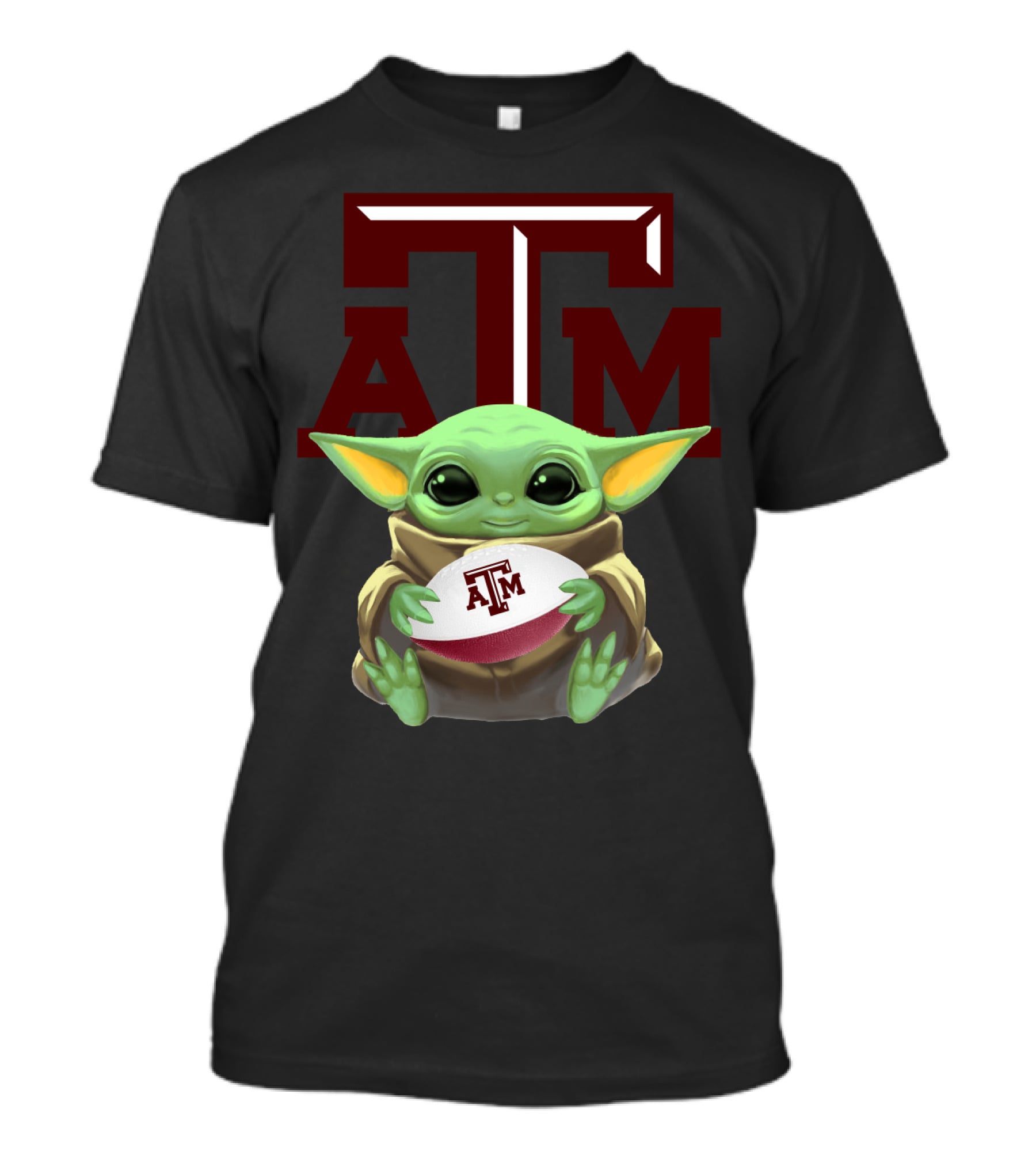 Baby Yoda Holding Texas A&M Aggies Football ATM T-Shirt