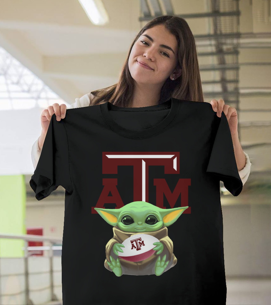 Baby Yoda Holding Texas A&M Aggies Football ATM T-Shirt