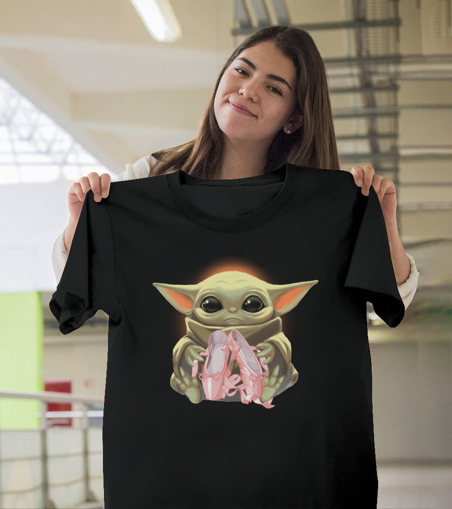 Baby Yoda Hug Pink Ballet Shoes T-Shirt